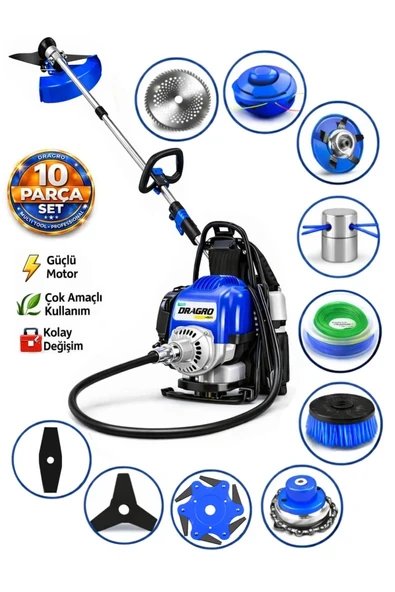 Dragro German DRG-10 + Sırt Tipi Benzinli Ot Çalı Çim Biçme Tırpanı + Full Set Hediyeli M ürün görseli 1