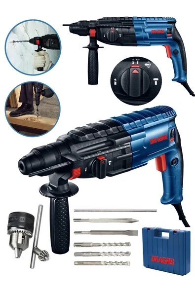 DRAGRO Alman 4200 Watt Kırıcı Delici Hilti Matkap Metal Şanzumanlı 5 Adet Uç Yedek Mandren ürün görseli 1