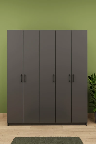 Lüks 5 Kapaklı Portmanto Askılı Vestiyer %100 MDF Ayakkabılık Dolabı V09  KOYU GRİ ürün görseli 1