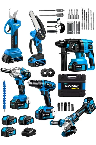 DRAGRO Professional 6 Lı Set 21v Darbeli Hilti Taşlama Testere Makas Matkap Vidalama Somun Sıkma ürün görseli 1