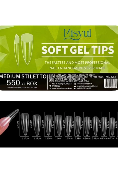 Misyul Jel Tırnak Medium Stiletto 550'li Paket Soft Jel Tips MIS-2253 ürün görseli 1