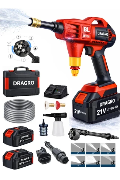 Dragro 21v Kömürsüz Yüksek Basınçlı Şarjlı Oto Araba Bahçe Yıkama Makinesi Çift Akülü ürün görseli 1