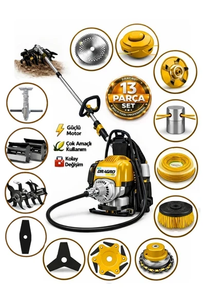 Dragro German DRG-13 + Sırt Tipi Benzinli Ot Çalı Çim Biçme Tırpanı + Full Set Hediyeli S ürün görseli 1