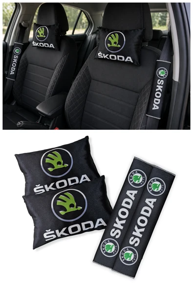 Skoda Araçlar İçin Seyahat Boyun Yastığı & Emniyet Kemer Kılıfı - Dijital Baskılı İkili Konfor Seti ürün görseli 1