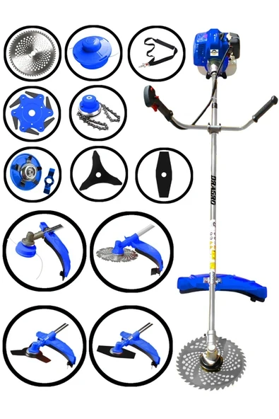 DRAGRO Profesyonel 7 Parça 2 Zamanlı Yan Tipi Benzinli Motorlu Tırpan Ot Çim Çayır Biçme Kesme Makinesi ürün görseli 1
