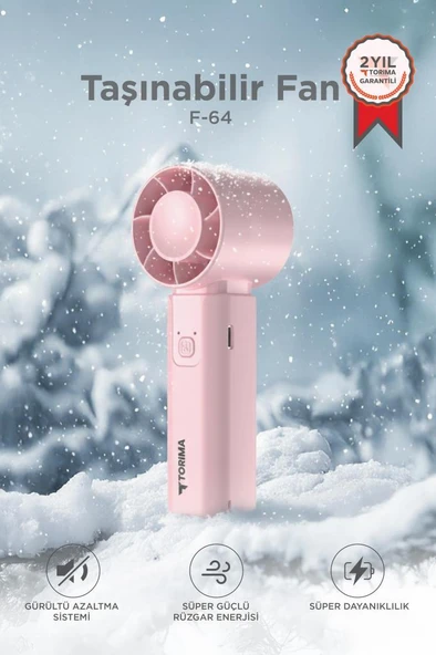Şarjlı El Vantilatörü Fener Özellikli Taşınabilir Mini Fan F64 Pembe ürün görseli 1