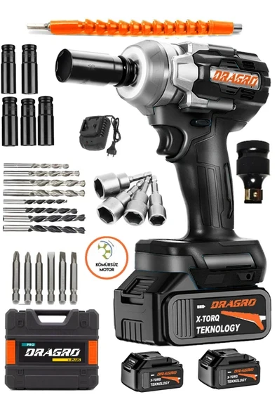 DRAGRO Alman 21 V 3 Ah Kömürsüz Çift Bataryalı Somun Sökme Sıkma Makinesi Full Setli ürün görseli 1