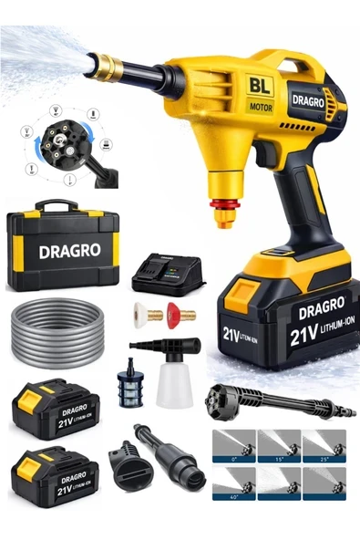 Dragro 21v Kömürsüz Yüksek Basınçlı Şarjlı Oto Araba Bahçe Yıkama Makinesi Çift Akülü ürün görseli 1
