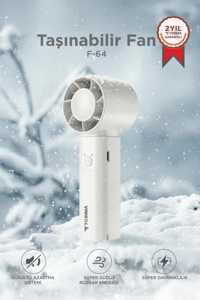 Şarjlı El Vantilatörü Fener Özellikli Taşınabilir Mini Fan F64 Beyaz ürün görseli 1