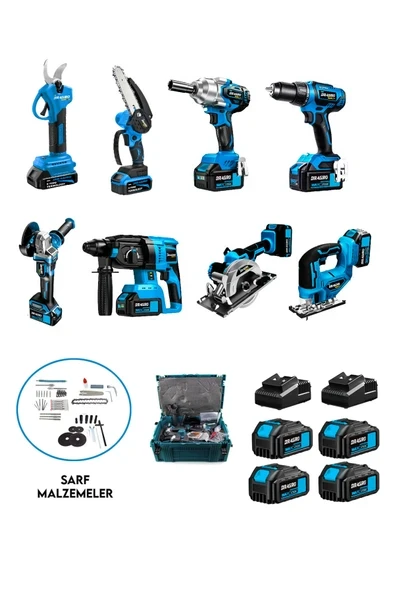 Dragro 4 Akülü 8 Li Set Kırıcı +Taşlama+ Somun Sıkma +Vidalama +Sunta Kesme +Dekupaj +Makas+Testere ürün görseli 1