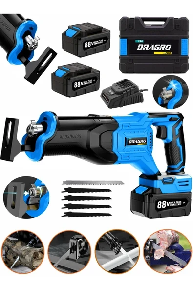 DRAGRO Alman 88 V 10 Ah Çift Akülü Tilki Kuyruğu Ağaç Dal Kurban Kesim Makinesi+5 Adet Bıçak Şarjlı Tilki ürün görseli 1