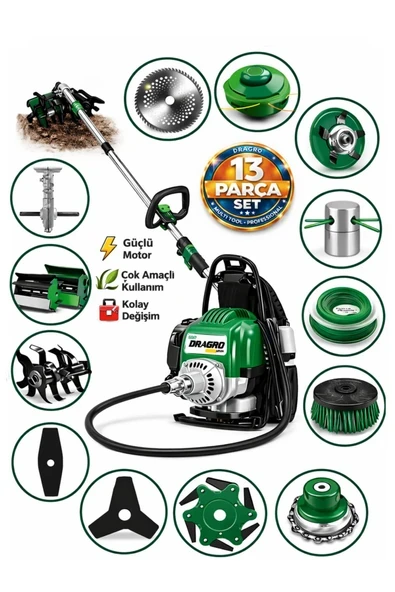 Dragro German DRG-13 + Sırt Tipi Benzinli Ot Çalı Çim Biçme Tırpanı + Full Set Hediyeli Y ürün görseli 1