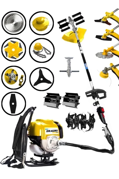 DRAGRO 4x4 Bahçe Seti 2 Zamanlı Sırt Tipi Benzinli Motorlu Tırpan Ot Çim Çayır Biçme Kesme Makinesi ürün görseli 1