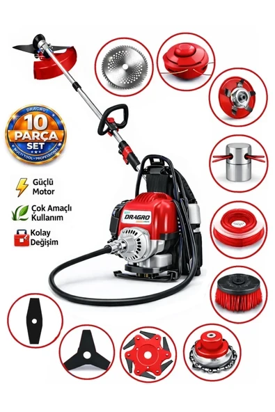 DragroGerman DRG-10 + Sırt Tipi Benzinli Ot Çalı Çim Biçme Tırpanı + Full Set Hediyeli ürün görseli 1