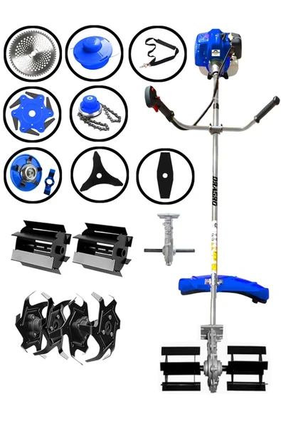 DRAGRO Profesyonel 9 Parça 2 Zamanlı Yan Tipi Benzinli Motorlu Tırpan Ot Çim Biçme Kesme Makinesi Çift Çapa ürün görseli 1