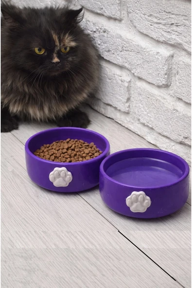 KorPet 2'li seramik Mor Kedi köpek Mama Kabı 12 cm Mor ürün görseli 1