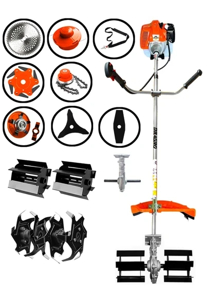 DRAGRO Profesyonel 9 Parça 2 Zamanlı Yan Tipi Benzinli Motorlu Tırpan Ot Çim Biçme Kesme Makinesi Çift Çapa ürün görseli 1