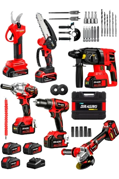 DRAGRO Professional 6 Lı Set 21v Darbeli Hilti Taşlama Testere Makas Matkap Vidalama Somun Sıkma ürün görseli 1