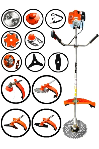 DRAGRO Profesyonel 7 Parça 2 Zamanlı Yan Tipi Benzinli Motorlu Tırpan Ot Çim Çayır Biçme Kesme Makinesi ürün görseli 1