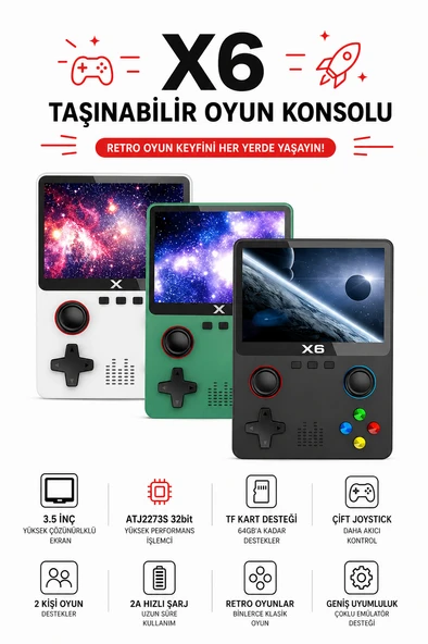 X6 Taşınabilir Oyun Konsolu 3.5 İnç Ekran 10.000+ Oyun Retro El Tipi Emülatör ürün görseli 1