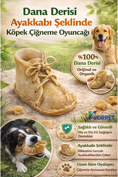 KorPet %100 Doğal Dana Derisi Ayakkabı Şeklinde Köpek Çiğneme Oyuncağı (Çift) ürün görseli 1