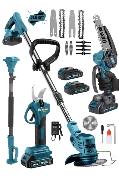 Dragro 4 Lü Bahçe Seti Teleskop Uzatma + Otomatik Yağlı Testere + Dal Kesme Makası + Akülü Tırpan ürün görseli 1