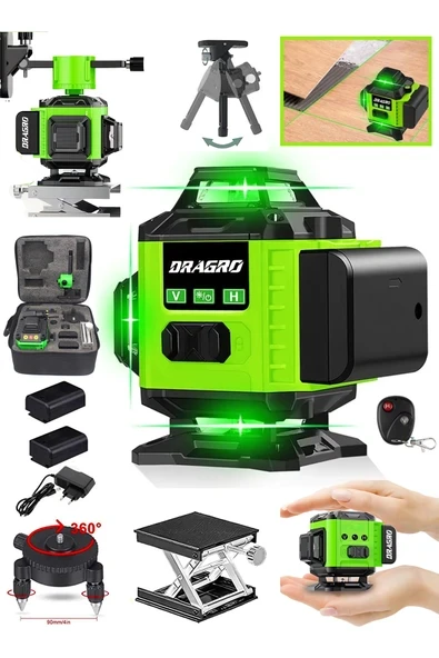 DRAGRO Alman 128 Vf 12 Köşe Otomatik Hizalama Lazer Metre 360 Derece Yatay Dikey Çapraz Kumandalı Çantalı ürün görseli 1