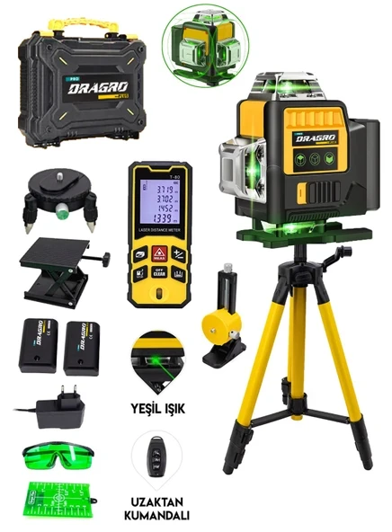 DRAGRO Lazer Metre + 16 Köşe Yeşil Lazer Hizalama Terazi 360 Mıknatıslı Çantalı Otomatik Hizalama Metre ürün görseli 1