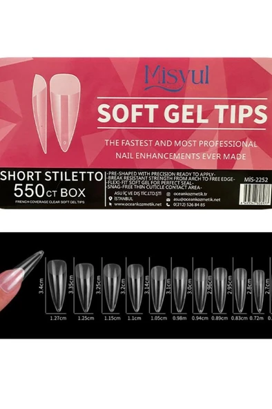 Misyul Jel Tırnak Short Stiletto 550'li Paket Soft Jel Tips MIS-2252 ürün görseli 1