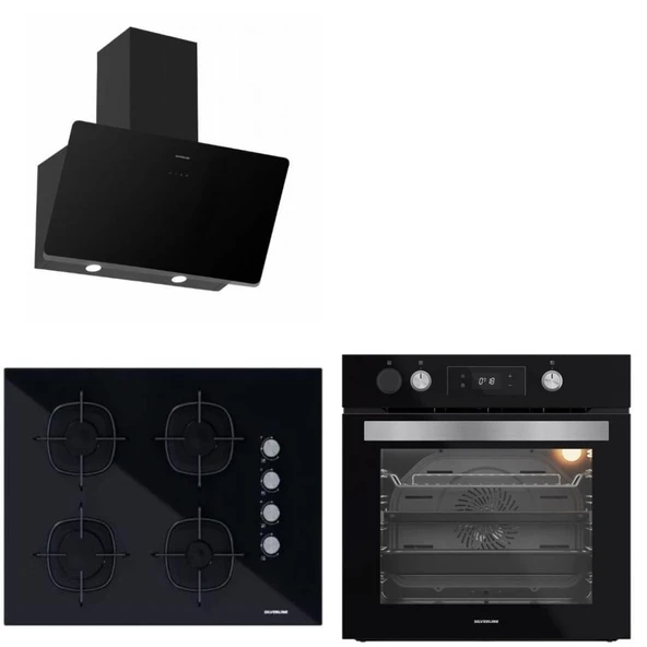 Silverline Buhar Destekli + Airfryer 3457 Soho - CS5665B01 65CM - BO65P4B01 Siyah Cam Ankastre Set ürün görseli 1