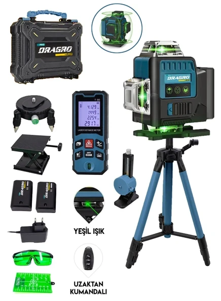 DRAGRO Lazer Metre  16 Köşe Yeşil Lazer Hizalama Terazi 360 Mıknatıslı Çantalı Otomatik Hizalama Metre ürün görseli 1