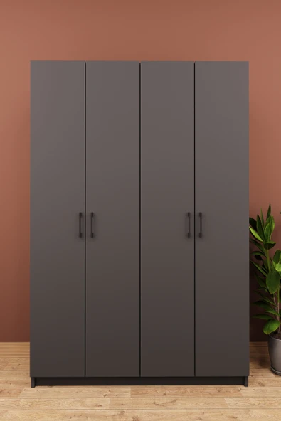 Lüks 4 Kapaklı Portmanto Askılı Vestiyer %100 MDF Ayakkabılık Dolabı V08  KOYU GRİ ürün görseli 1