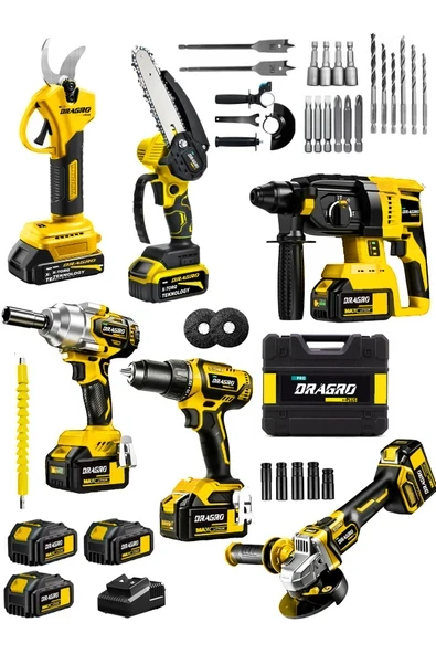DRAGRO Professional 6 Lı Set 21v Darbeli Hilti Taşlama Testere Makas Matkap Vidalama Somun Sıkma ürün görseli 1