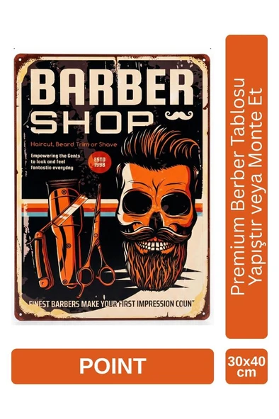 Point Barber Shop Kuaför Salonu İçin Parlak Metal Tablo 30x40 cm PCTR-2006 ürün görseli 1