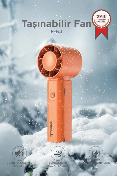 Şarjlı El Vantilatörü Fener Özellikli Taşınabilir Mini Fan F64 Turuncu ürün görseli 1