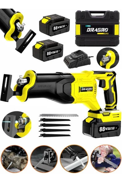 DRAGRO Alman 88 V 10 Ah Çift Akülü Tilki Kuyruğu Ağaç Dal Kurban Kesim Makinesi+5 Adet Bıçak Şarjlı Tilki ürün görseli 1