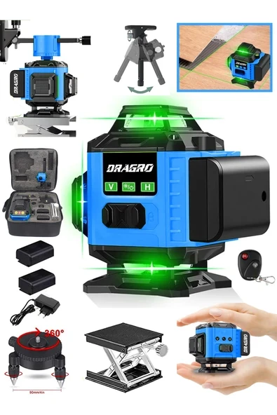 DRAGRO Alman 128 Vf 12 Köşe Otomatik Hizalama Lazer Metre 360 Derece Yatay Dikey Çapraz Kumandalı Çantalı ürün görseli 1