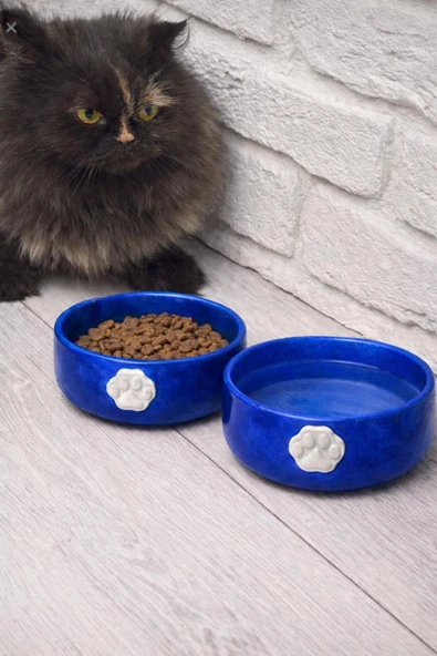 KorPet 2'li seramik Mavi Kedi köpek Mama Kabı 12 cm ( okyanus mavisi) Mavi ürün görseli 1