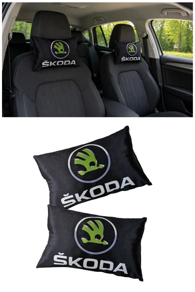 Skoda Araç Uyumlu Dijital Baskılı Siyah Seyahat Boyun Yastığı - Şık Tasarım ürün görseli 1