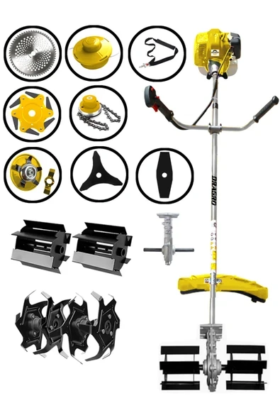 DRAGRO Profesyonel 9 Parça 2 Zamanlı Yan Tipi Benzinli Motorlu Tırpan Ot Çim Biçme Kesme Makinesi Çift Çapa ürün görseli 1