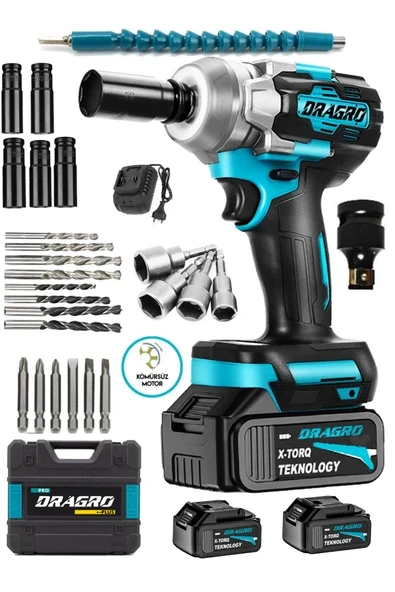 DRAGRO Alman 21 V 3 Ah Kömürsüz Çift Bataryalı Somun Sökme Sıkma Makinesi Parça Full Setli ürün görseli 1