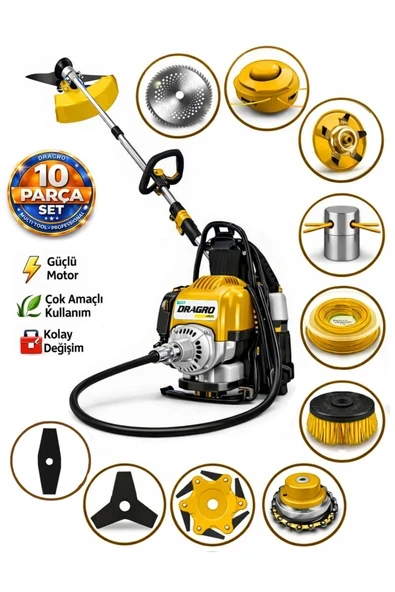 Dragro German DRG-10 + Sırt Tipi Benzinli Ot Çalı Çim Biçme Tırpanı + Full Set Hediyeli S ürün görseli 1