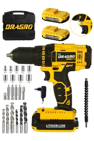 DRAGRO Alman 58 V 5 Ah Darbeli Bakır Sargılı Metal Şanzuman Şarjlı Çift Akülü Vidalama Matkap ürün görseli 1