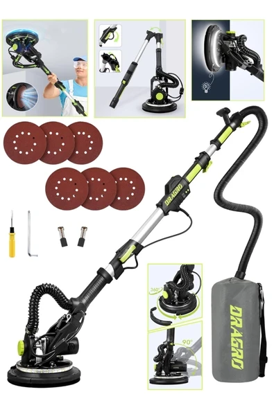 DRAGRO Profesyonel Led Işıklı Alçıpan Duvar Zımpara Makinası Toz Emmeli ürün görseli 1
