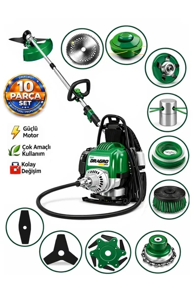Dragro German DRG-10 + Sırt Tipi Benzinli Ot Çalı Çim Biçme Tırpanı + Full Set Hediyeli Y ürün görseli 1