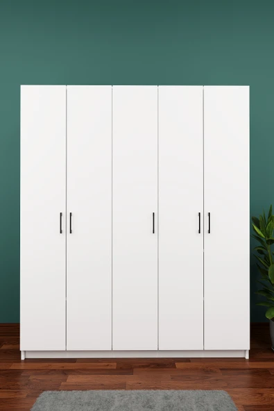 Lüks 5 Kapaklı Portmanto Askılı Vestiyer %100 MDF Ayakkabılık Dolabı V09  BEYAZ ürün görseli 1
