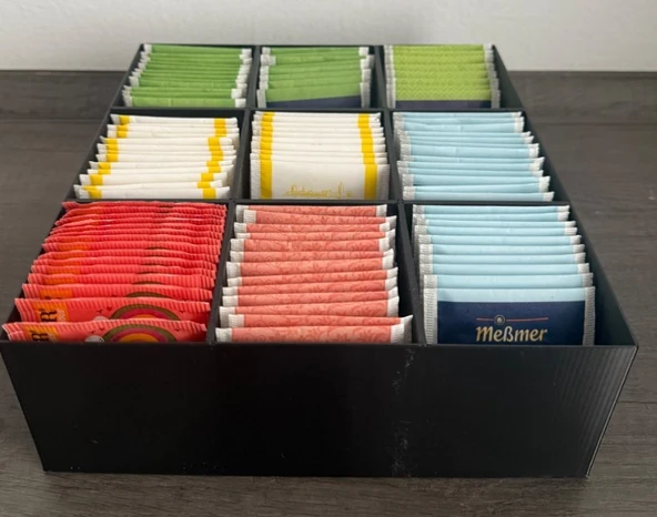9 Bölmeli Geniş Kapasiteli Poşet Çay Düzenleyici Organizer - Masaüstü ve Mutfak Dolabı İçi Çay Saklama Kutusu Standı ürün görseli 1
