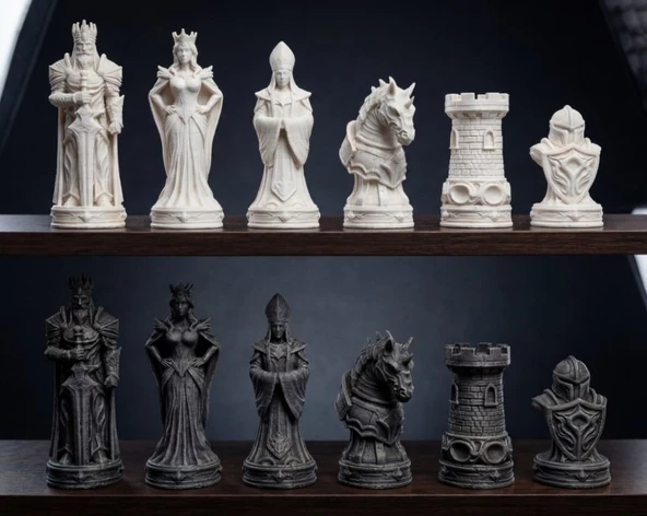 Antik Mitolojik Figürlü Detaylı Tasarım 3D Yazıcı Üretimi Özel Satranç Takımı - Lüks Dekoratif Oyun Seti ürün görseli 1