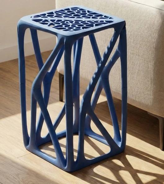 Mimari Voronoi Tasarım Yan Sehpa - 3D Baskı Organik Formlu Modern Tabure ve Obje ürün görseli 1