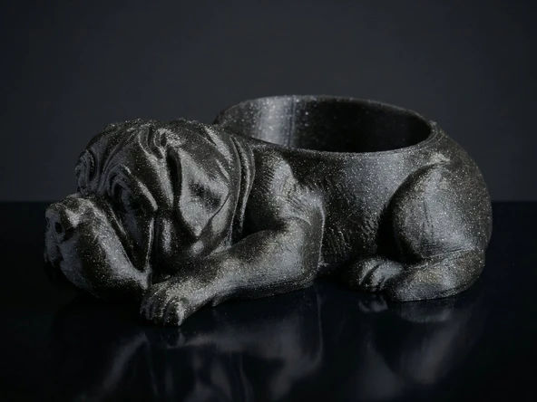 Dekoratif Simli Siyah Köpek Figürlü Saksı ve Masaüstü Düzenleyici - Hediyelik Bulldog Kalemlik ürün görseli 1